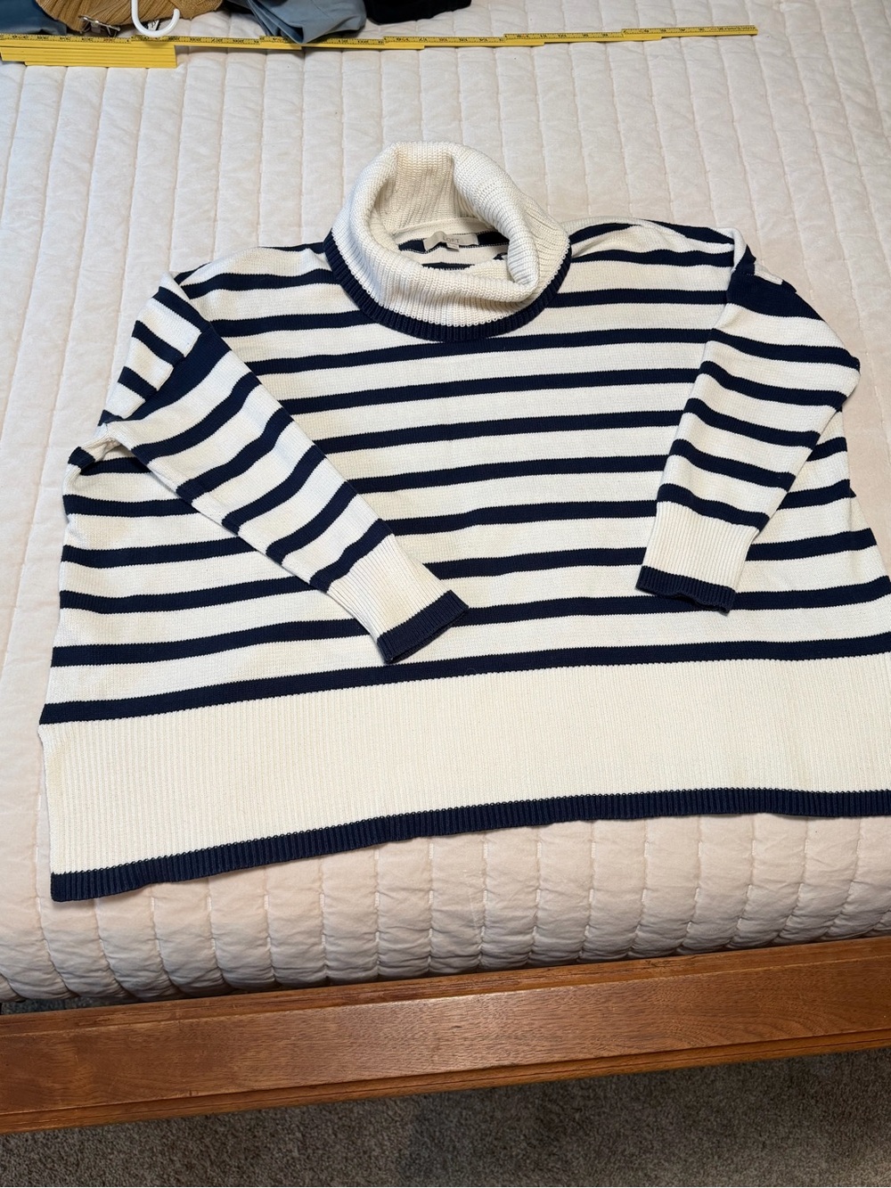 Loft Women’s Navy and White Striped Turtleneck Sweater
